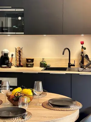Cuisine ou kitchenette dans l'établissement Très bel appartement dans résidence avec piscine à 5min des plages de Villeneuve Loubet.